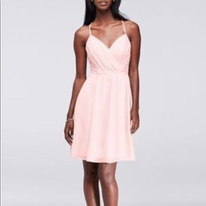 David’s Bridal chiffon dress in Petal pink